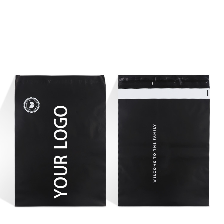 custom printed logo design matt black poly mailers envelope courier express shipping packaging bag for garment