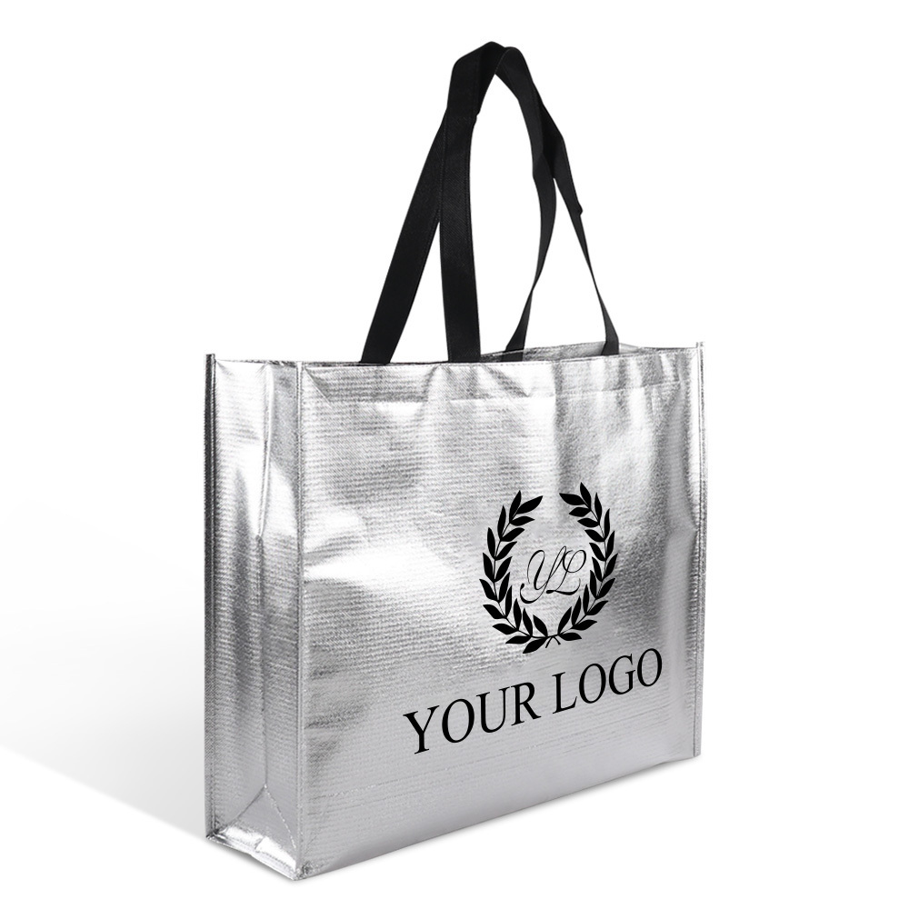 high quality sewing silver tnt non woven fabric tote carrier shopping packaging bag for fashion shop