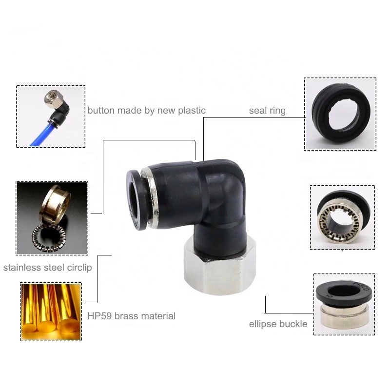 PLF8-01 BSP1/8  female thread elbow type  brass material air hose fitting for NYLON tube 8mm