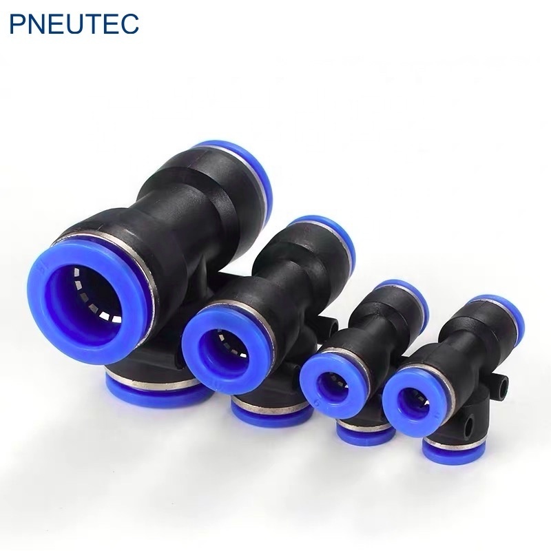 PE04 O.D 4mm 6mm 8mm 10mm 12mm branch union tee three way air hose connector pneumatic hose fitting and couplings