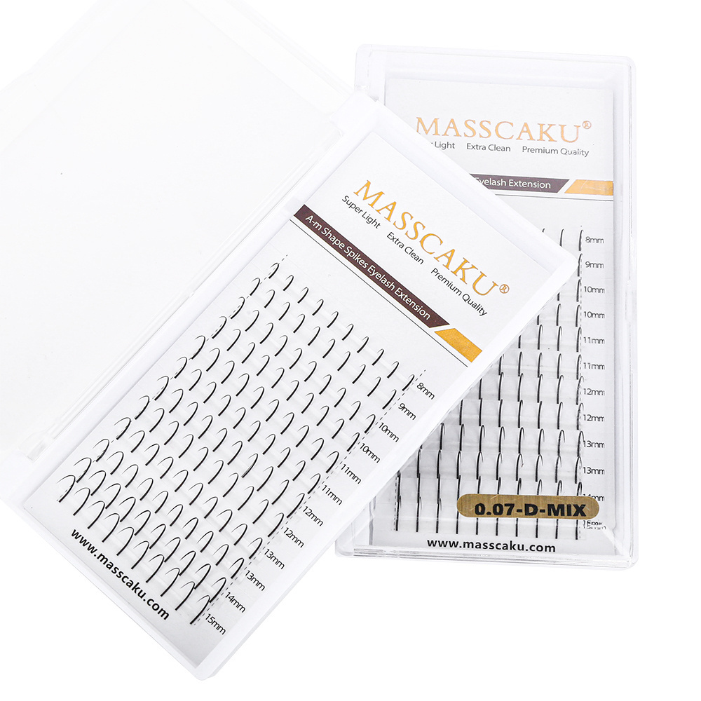 MASSCAKU Fairy Clusyer Lashes Top Quality 0.07mm C D Curl Premade Wispy Spikes Matte Black Mink Lashes