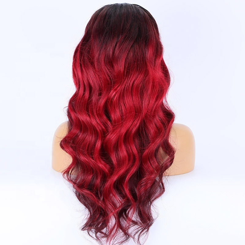 Ombre red color human hair wig 14 inch to 32 inch hd lace 13X4 lace front wig wavy brazilian human hair wigs