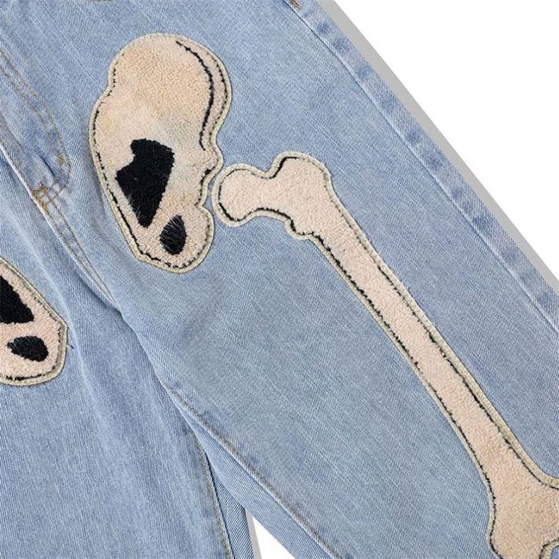 Human Skeleton Skinny Jeans Men flocking Pants For Mens applique Hallowmas Slim Fit Denim Original Men Trousers