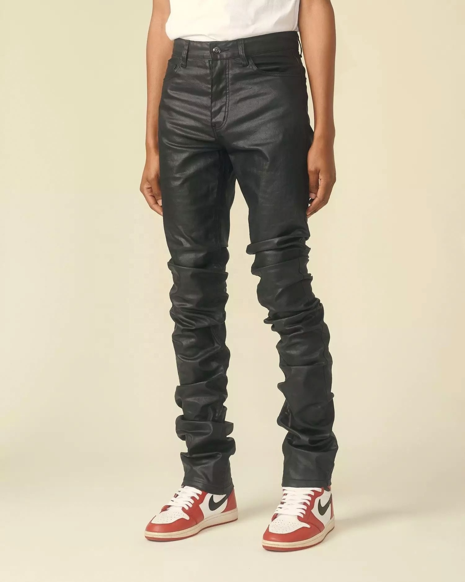 Streetstyle Accept Low MOQ custom stacked wax denim jeans hand wax luxury quality denim jeans for men