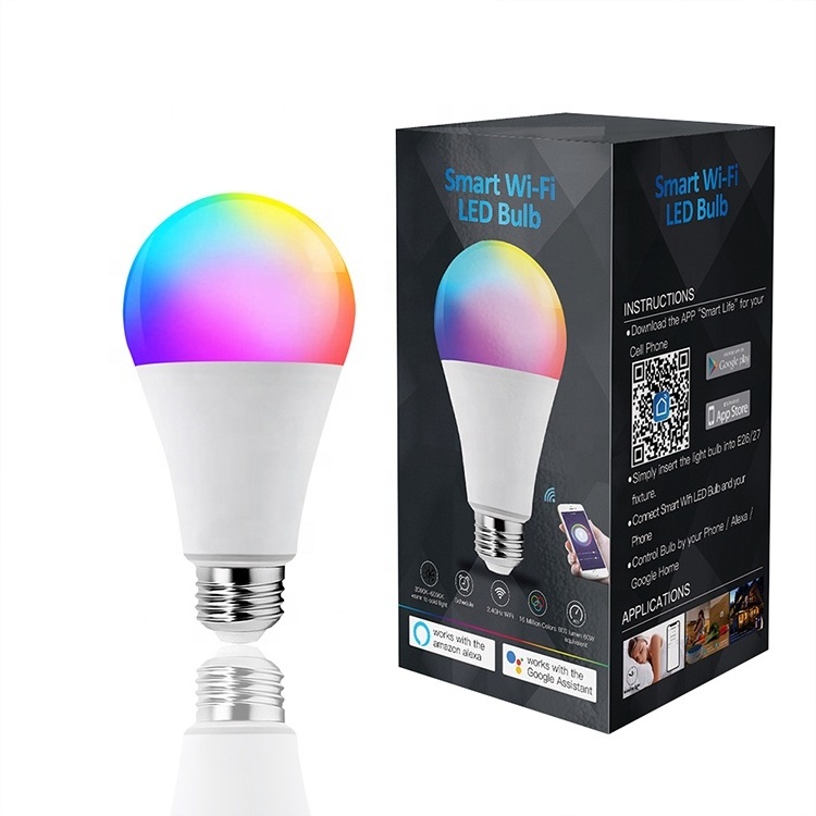 Factory Direct Sale UL Smart wifi LED Bulb RGBW/WW Compatible With Alexa and Google Assistant OEM Available