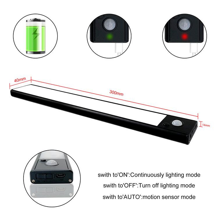 LED Cabinet Light Clear Luminous USB Body Lamp Furniture Light OEM Switch Magnetic Wall Motion Sensor Under LED Cabinet Light 80