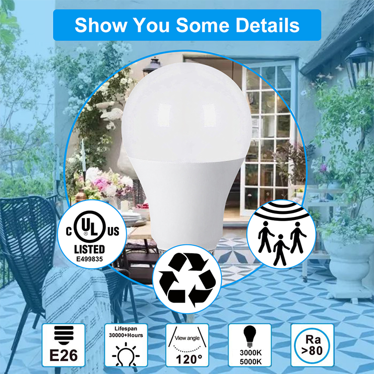 Movement Detected Radar Motion Sensor Bulb LED 8W 800LM Security Light Bulb Outdoor/Indoor 3000k 5000k