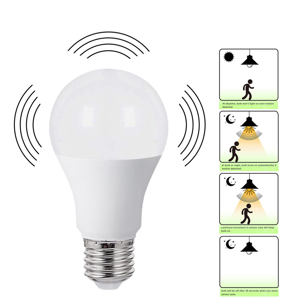 Radar Motion Sensor Bulb LED 8W 800LM Security Light Bulb Outdoor/Indoor