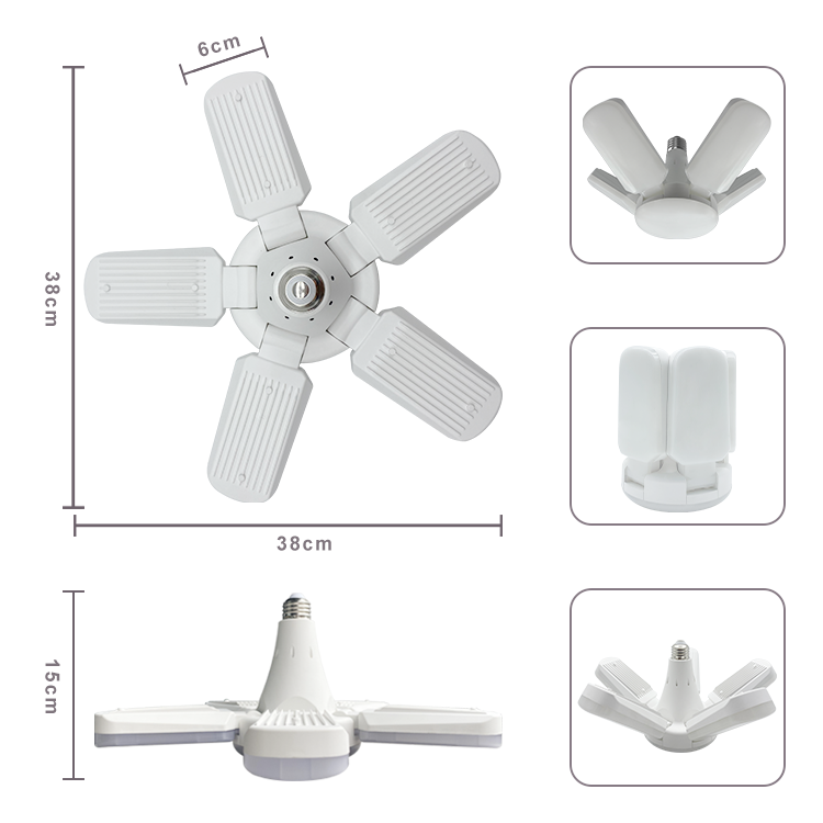 Garage Light 5 Leaves High Brightness LED High Bay Light For Stall Workshop Hall Warehouse Ceiling Light Wide Use