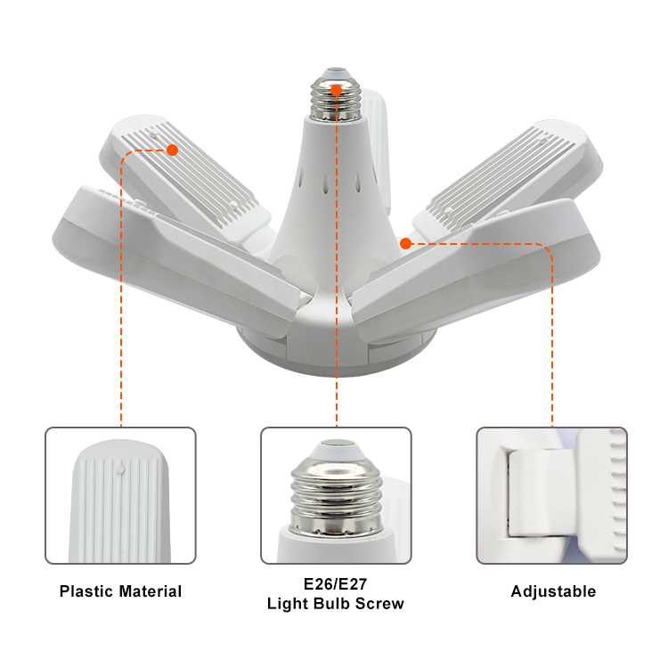 Folding Ceiling Light 5 Angle Adjustable Blades LED High Bay Light 60W 6000lm Workshop Market Store Used Lamp LED Garage Light