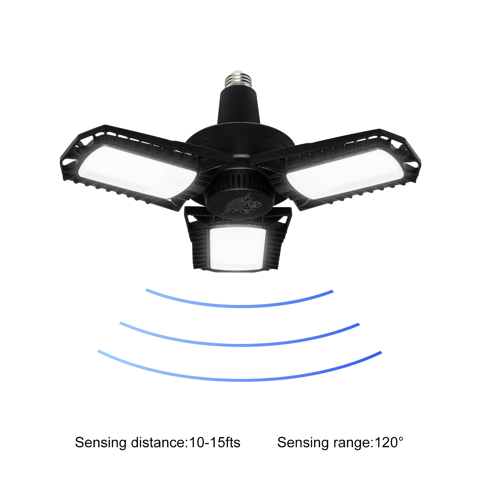 Warehouse Factory Shop Lamp Radar Three Folding Blades Light 8000lm 90W Bright LED High Bay Light Motion Sensor LED Garage Light