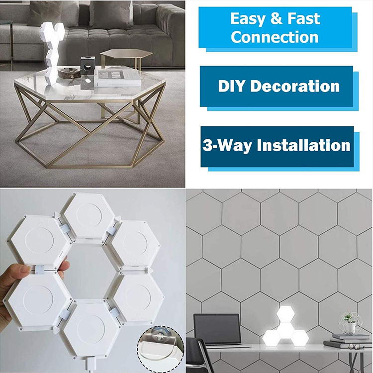 Creative Smart Hexagon Geometry Splicing Hex Honeycomb Hexagon Tile Light Hexagon Magnet LED Light