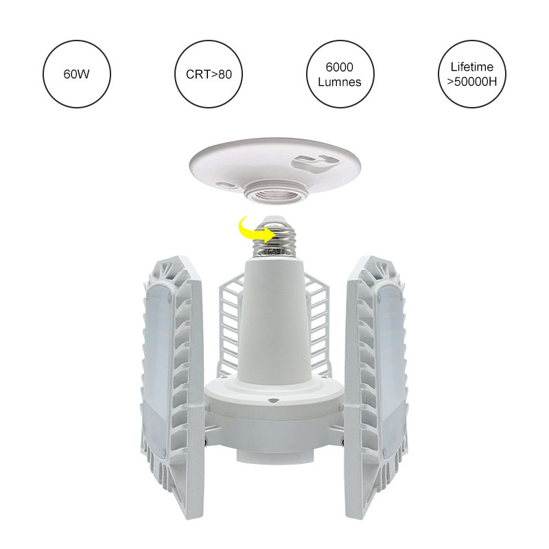 6000LM 60w led garage light with 3 adjustable panels Warehouse Workshop ufo led high bay light fixtures for garage