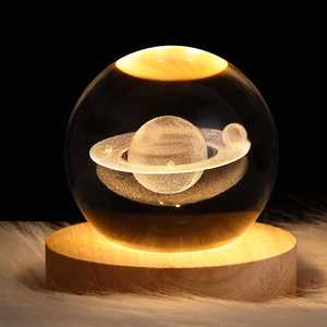 Best Selling Wooden Base Star Moon LED Lights 3D Crystal LED Night Lamp For Gifts