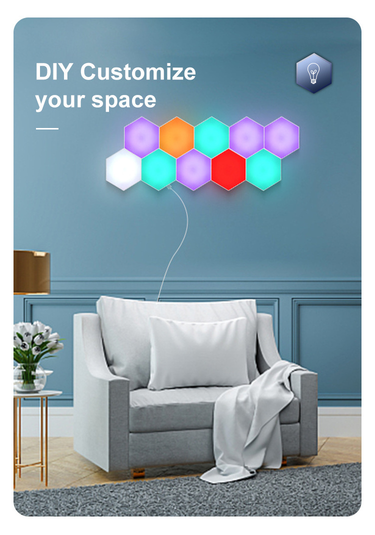 Decorative RGB Touch Sensitive Night Lamp Creative Home Magnetic DIY Quantum Honeycomb Wall Light Modular Hexagon LED Light