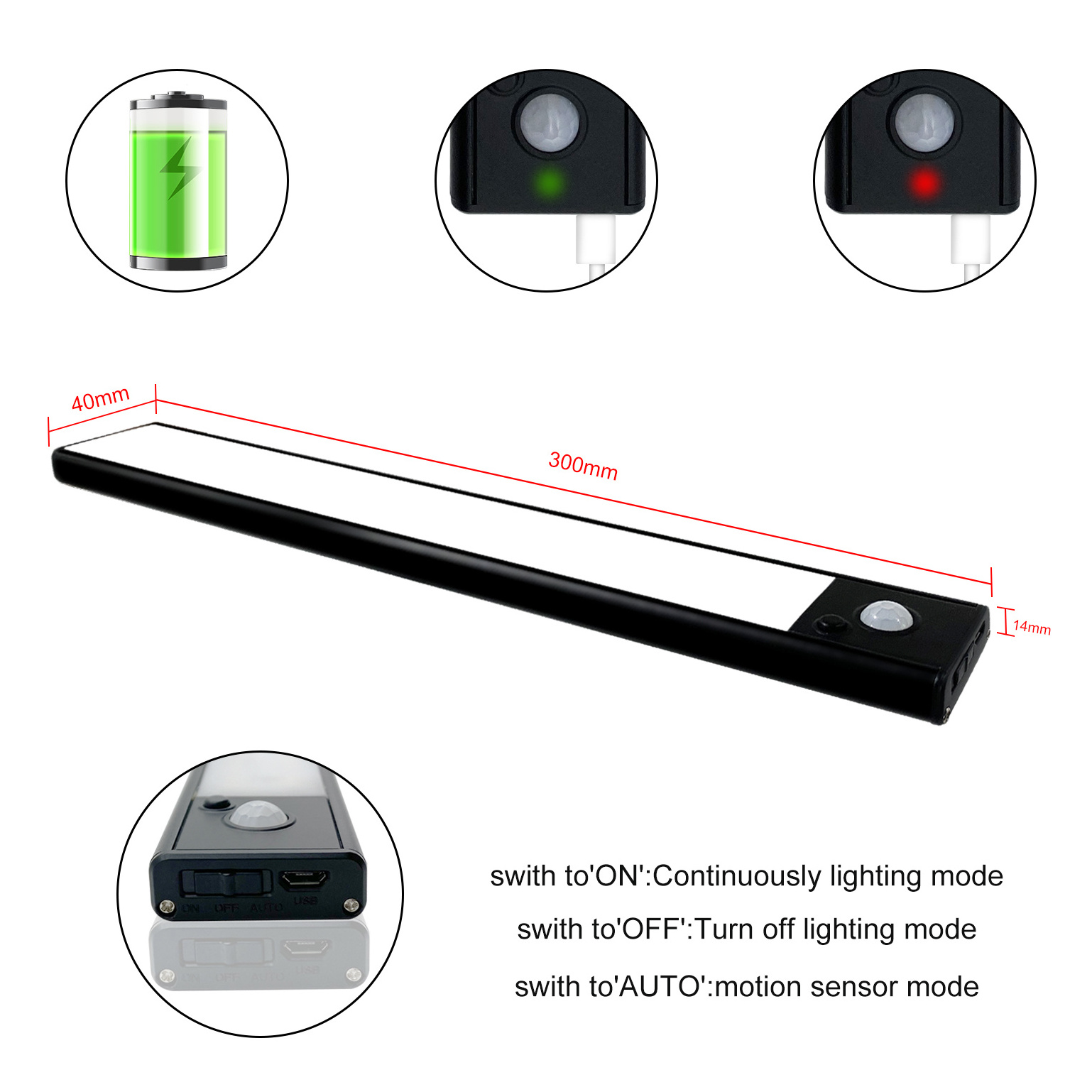 Motion Sensor LED Closet Light with Rechargeable Cabinet Lights Magnetic Battery Powered Night Light Stick Anywhere