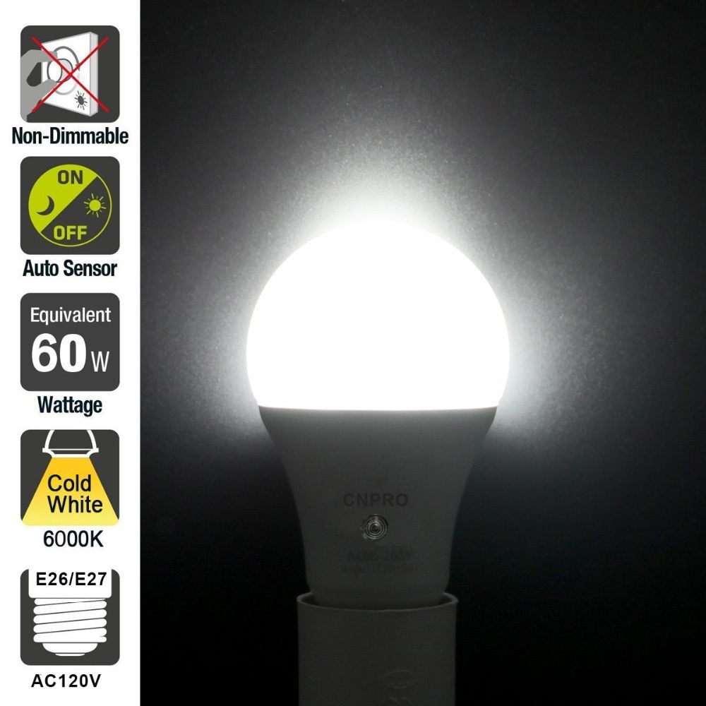 LED Light Sensor Bulbs 8W Automatic Dusk to Dawn Light Bulb Daylight E26/E27/B22 Cool White Outdoor Indoor LED Night Lighting