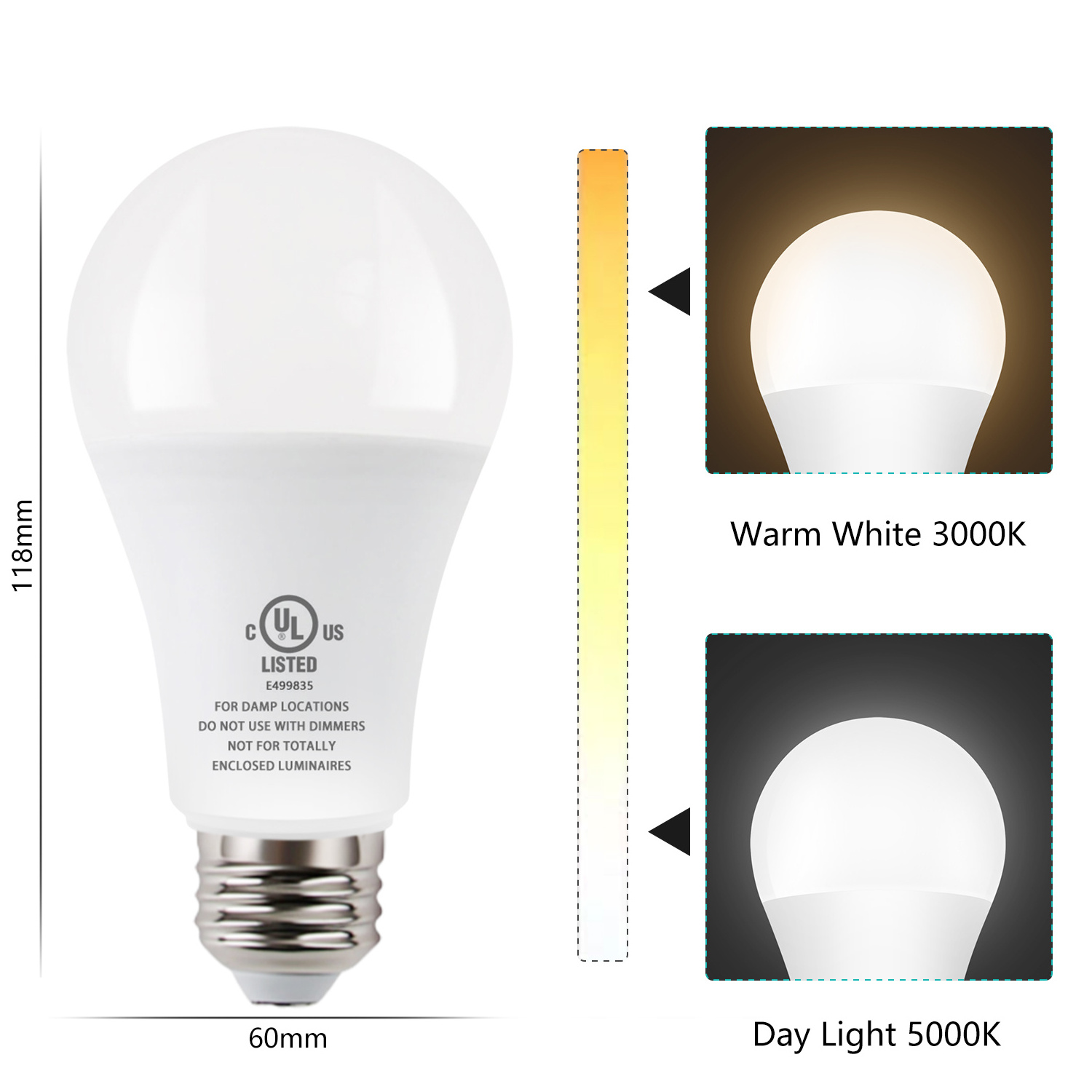 Smart LED Light Bulb E27 8W 800 Lumen Motion Sensor Light Bulb 3000K 5000K 6000K