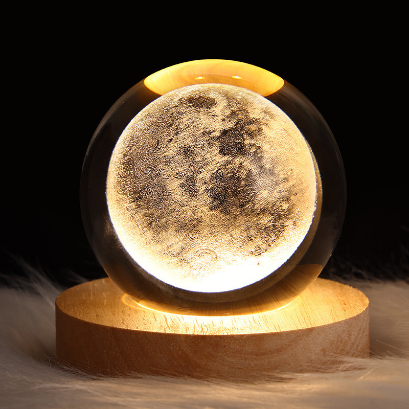 Best Selling Wooden Base Star Moon LED Lights 3D Crystal LED Night Lamp For Gifts