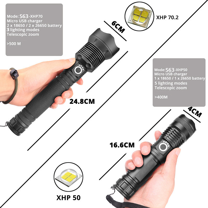 2000lm P50 Multifunction Waterproof Dimming Light Flashlight Rechargeable Handheld Led Flashlight