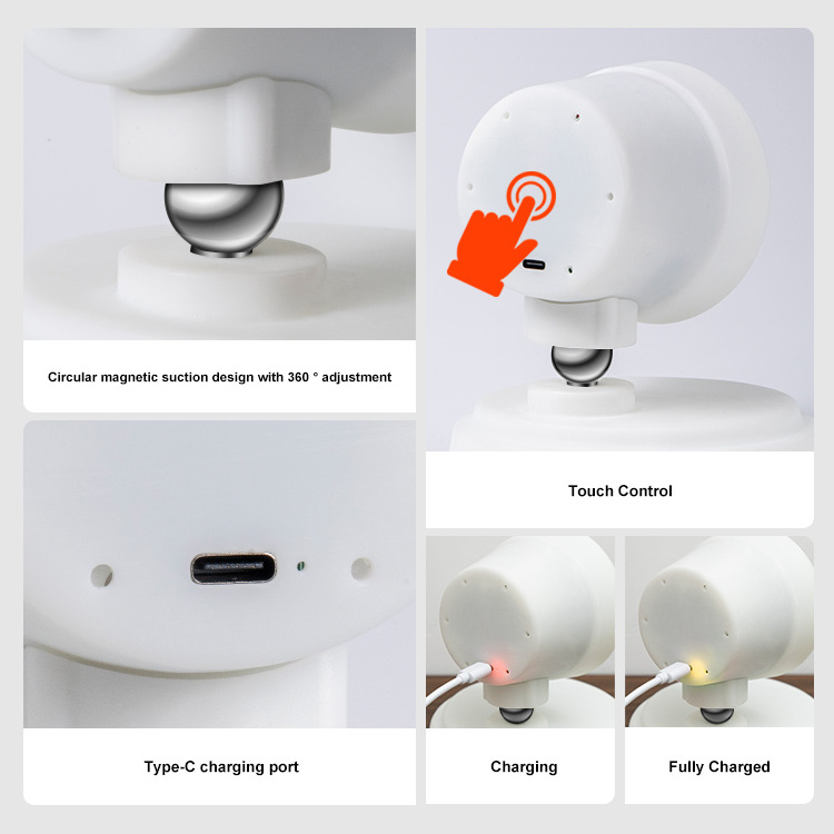 USB Rechargeable 360 Degree Rotate Magnetic Ball Dim Touch Control LED Wall Sconce Reading Lights for Bedroom