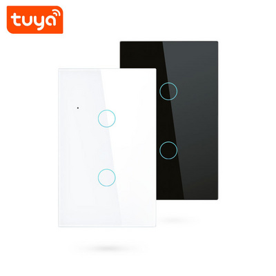 Hottest Tuya Smart Life App Control 2 Gang US WIFI Smart Light Wall Touch Smart Switch Work With Alexa Google Home PST-WT-U2