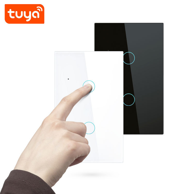 Hottest Tuya Smart Life App Control 2 Gang US WIFI Smart Light Wall Touch Smart Switch Work With Alexa Google Home PST-WT-U2