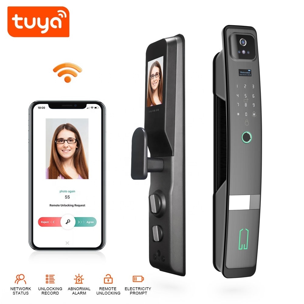 Automatic 3D Face Recognition Fingerprint Electronic Smart Door Lock Tuya Wifi APP Remote Control With Cat Eye Camera PST-H20-P