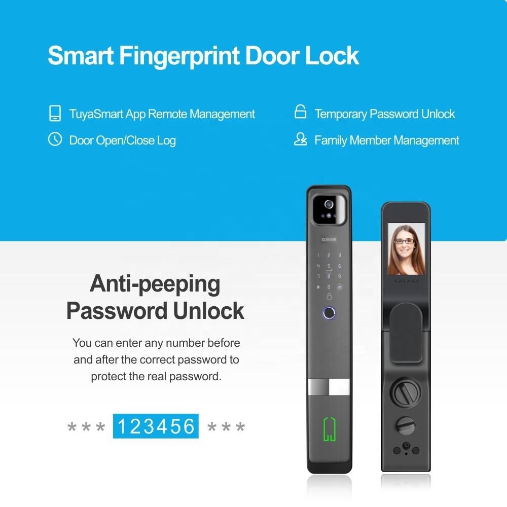 Automatic 3D Face Recognition Fingerprint Electronic Smart Door Lock Tuya Wifi APP Remote Control With Cat Eye Camera PST-H20-P