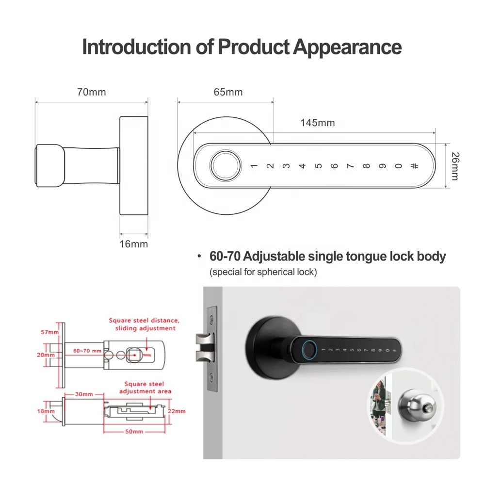 Hot selling Fingerprint Door Lock With Key, Password, App Tuya Smart,Blue-tooth PST-T8 Factory Outlet