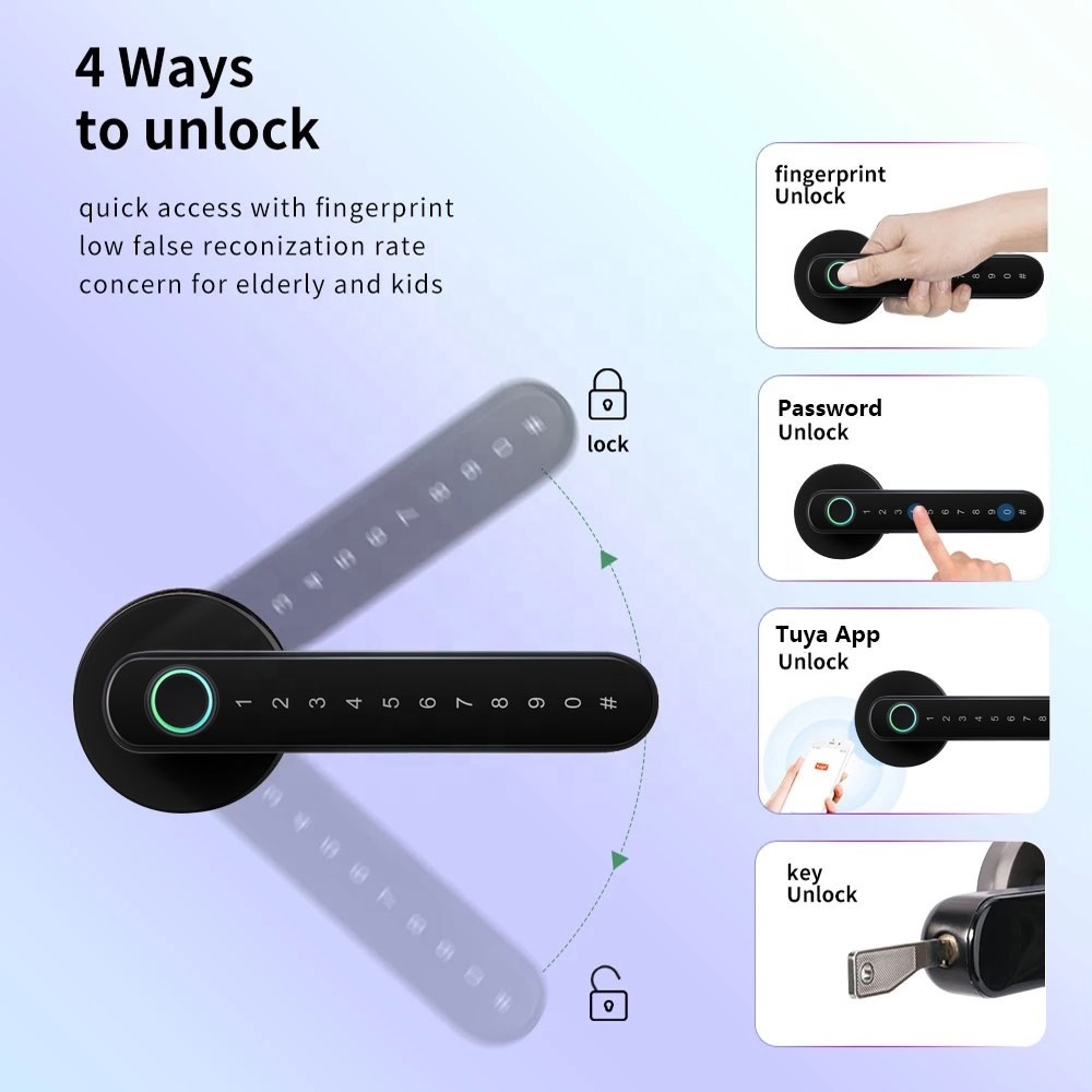 Hot selling Fingerprint Door Lock With Key, Password, App Tuya Smart,Blue-tooth PST-T8 Factory Outlet