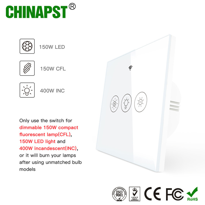 China Factory Price EU Standard Wireless Tuya Smart WiFi Dimmer Switch with RF 433Mhz PST-WS-EU-D