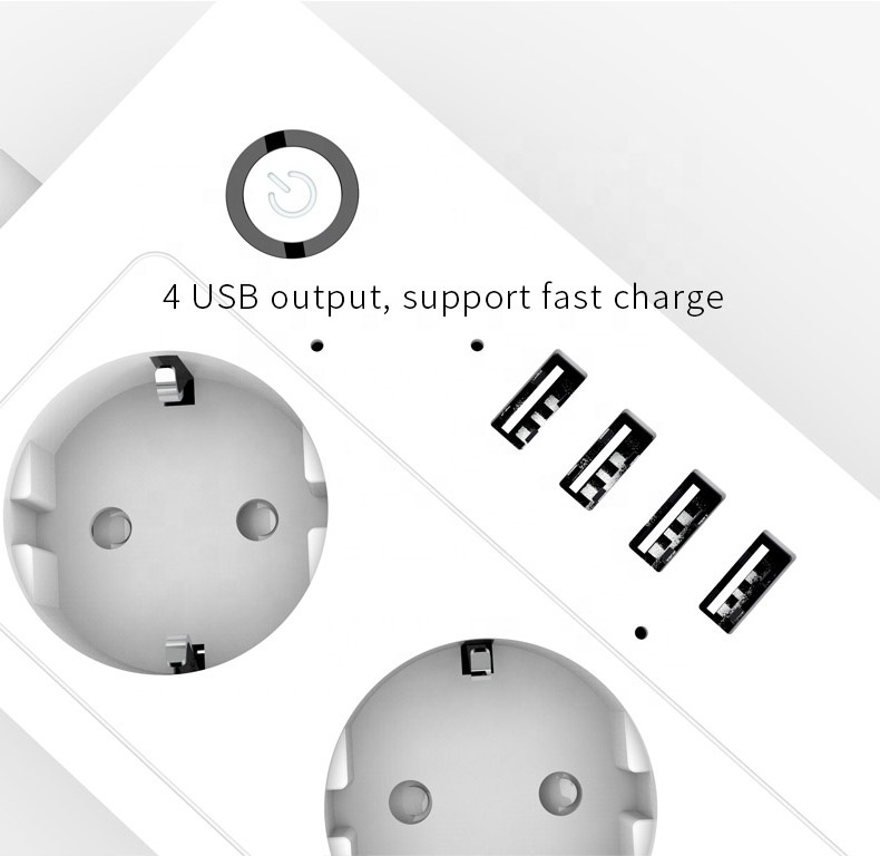 2022 Tuya Smart WiFi EU Four Outlet Plug Smart Socket With 4 USB Port PST-SA-P702U