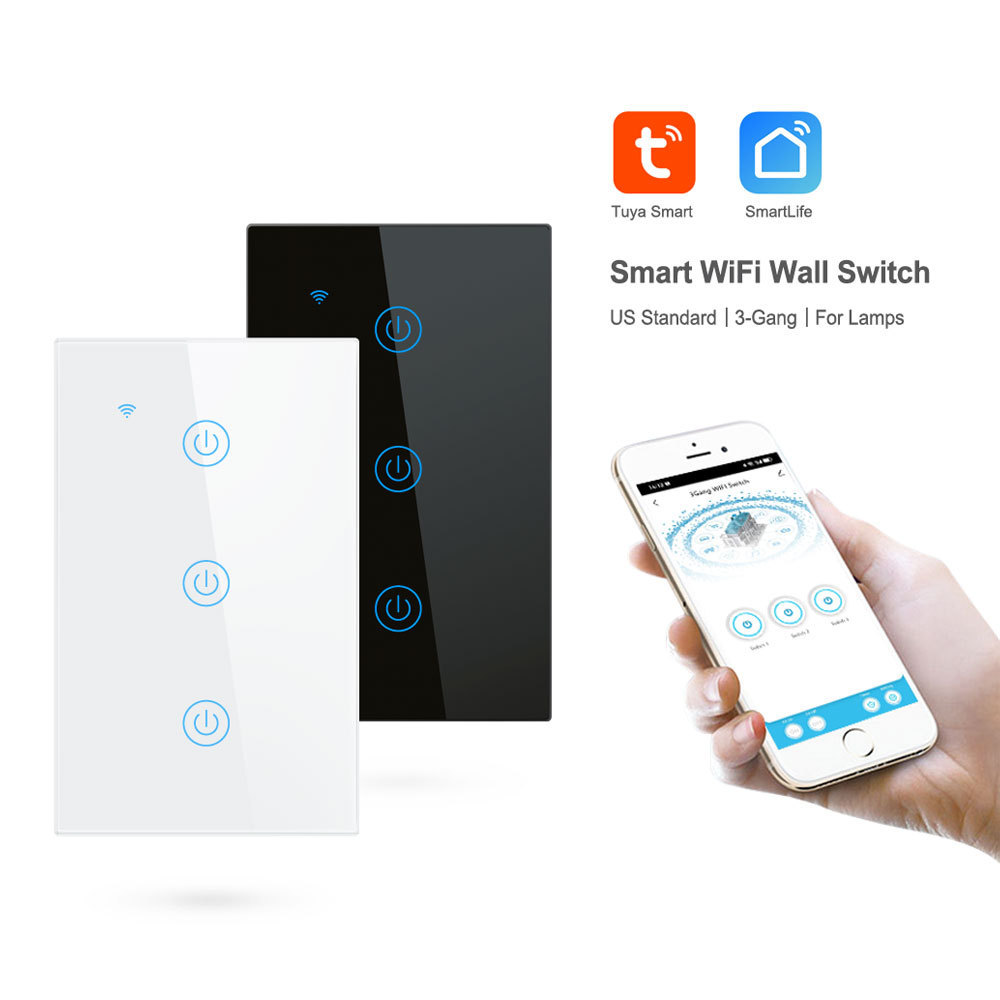 Best Price Tuya Smart Home Light Wall Touch Switch 118*72*35MM 3 Gang Wifi Light switch US Standard PST-TY-U3