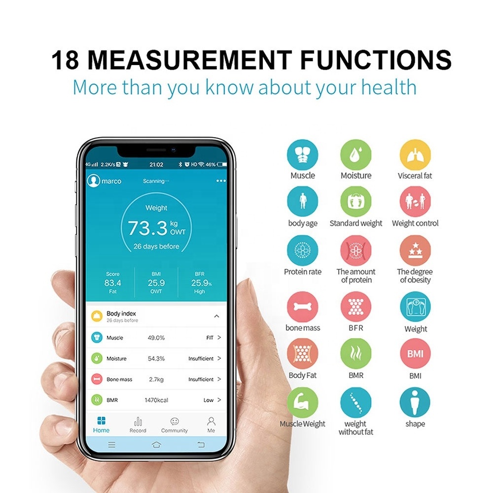 2023 Hot Tuya Smart WiFi Digital Electronic LED Display Body Fat BMI Scale PST-WF48