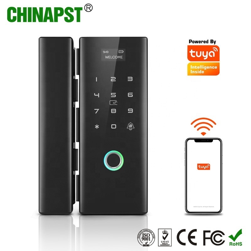 Tuya App WiFi Smart Card Digital Code Remote Control Fingerprint Glass Door Lock for Office Hotel Home PST-HG200