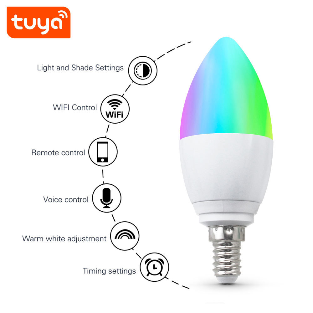 New Arrival Tuya Smart WiFi RGBCW Candle Light  LED Bulb with Voice Control PST-JL06