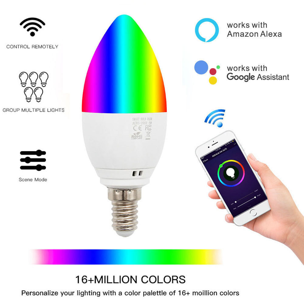 New Arrival Tuya Smart WiFi RGBCW Candle Light  LED Bulb with Voice Control PST-JL06