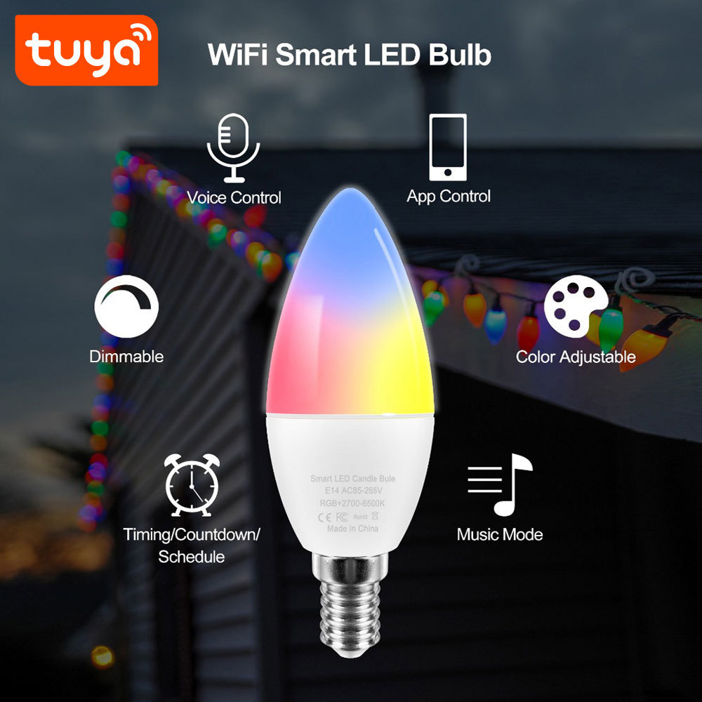 New Arrival Tuya Smart WiFi RGBCW Candle Light  LED Bulb with Voice Control PST-JL06