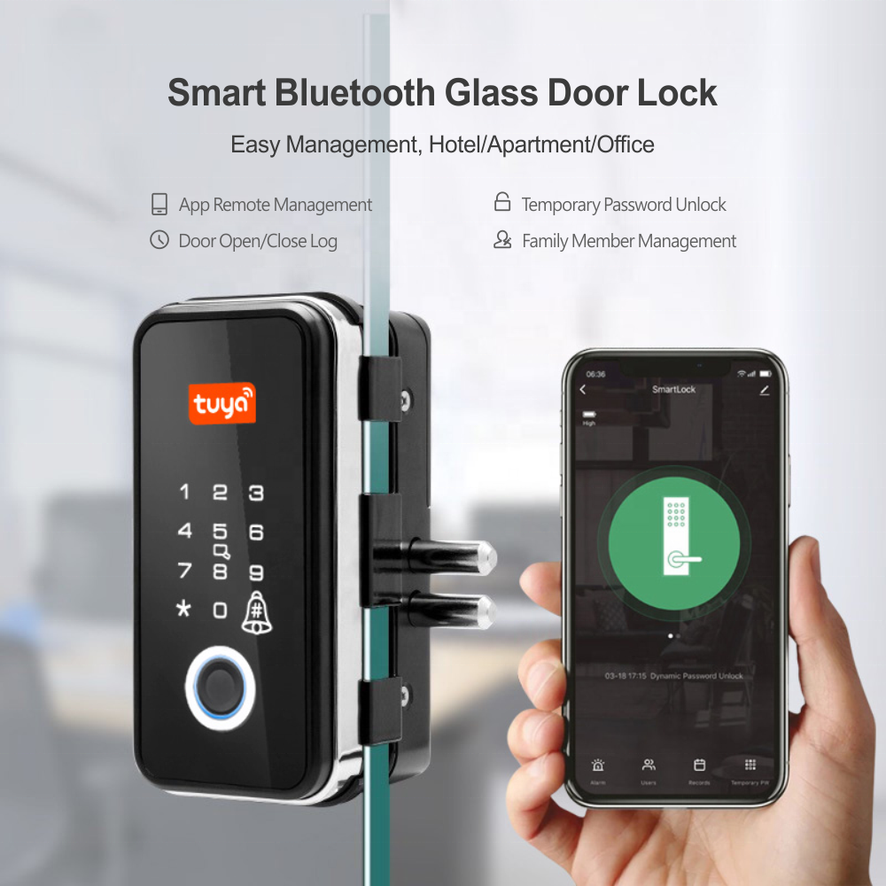 Home Security Apart Hotel Tuya Smart Biometric Fingerprint Glass Door Lock For Home PST-GL-B2