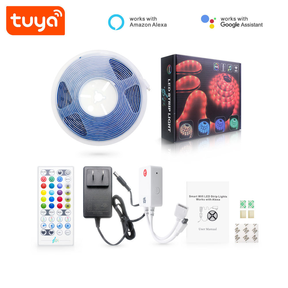 Hottest RGB 5050 Color Changing LED Light Tuya Smart IR/WiFi Controller Control Music 5m RGB LED Strip Kit PST-WD301205