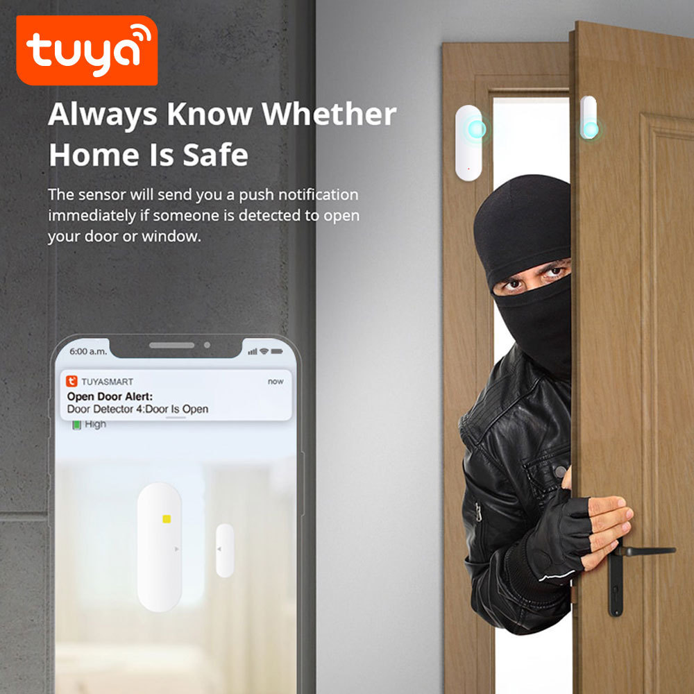 Shenzhen Factory Tuya WiFi Home Smart Alarm Door Sensor Door Open/Closed Detector with App Notification  PST-WD002