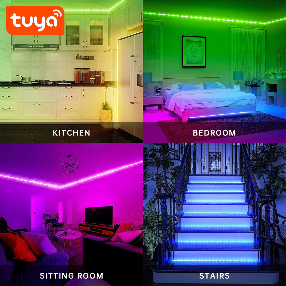 Hottest RGB 5050 Color Changing LED Light Tuya Smart IR/WiFi Controller Control Music 5m RGB LED Strip Kit PST-WD301205