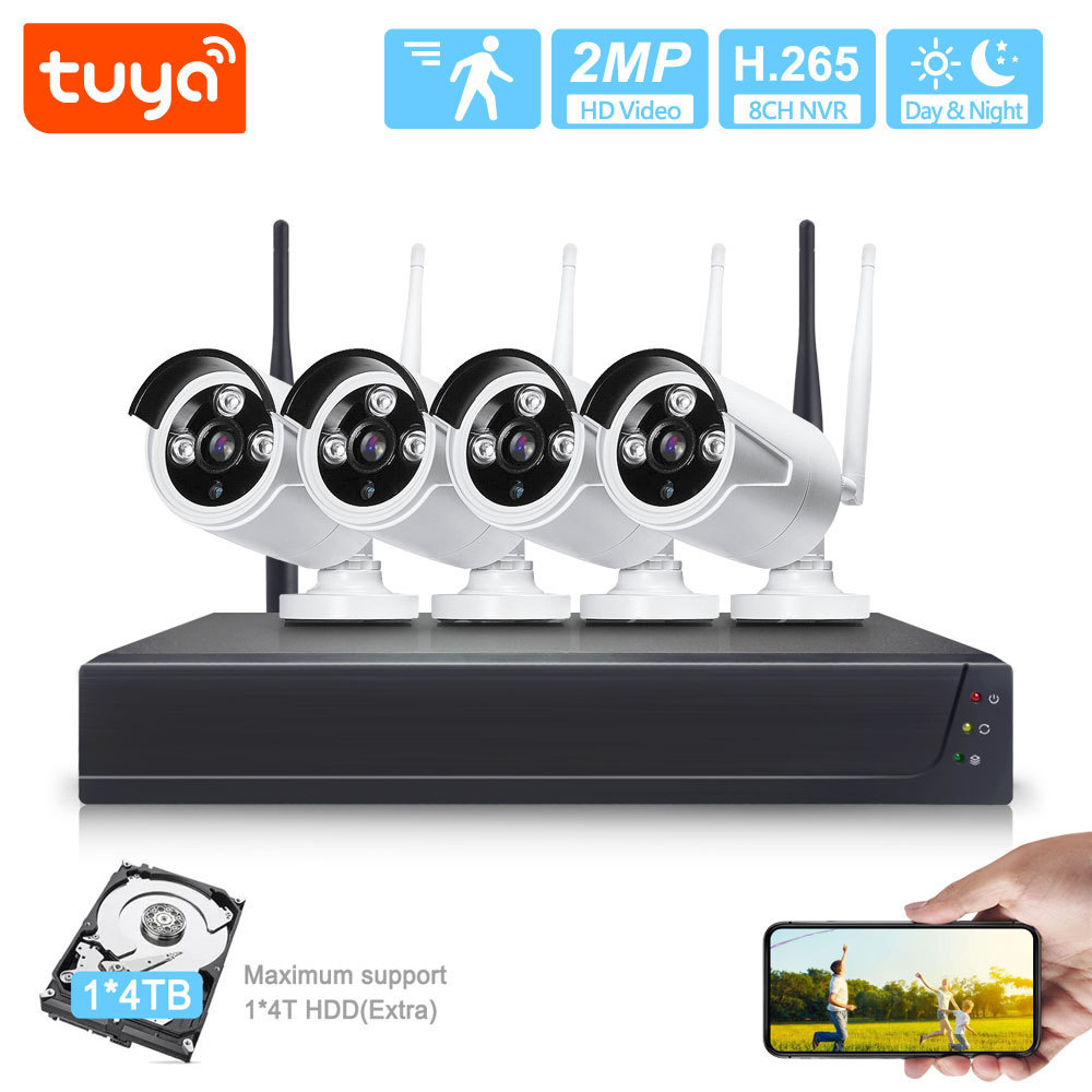 Tuya Smart APP HD 1080P Wireless WiFi CCTV Home Surveillance System Kit IR Waterproof IP Camera for Home Security PST-TWK04BM