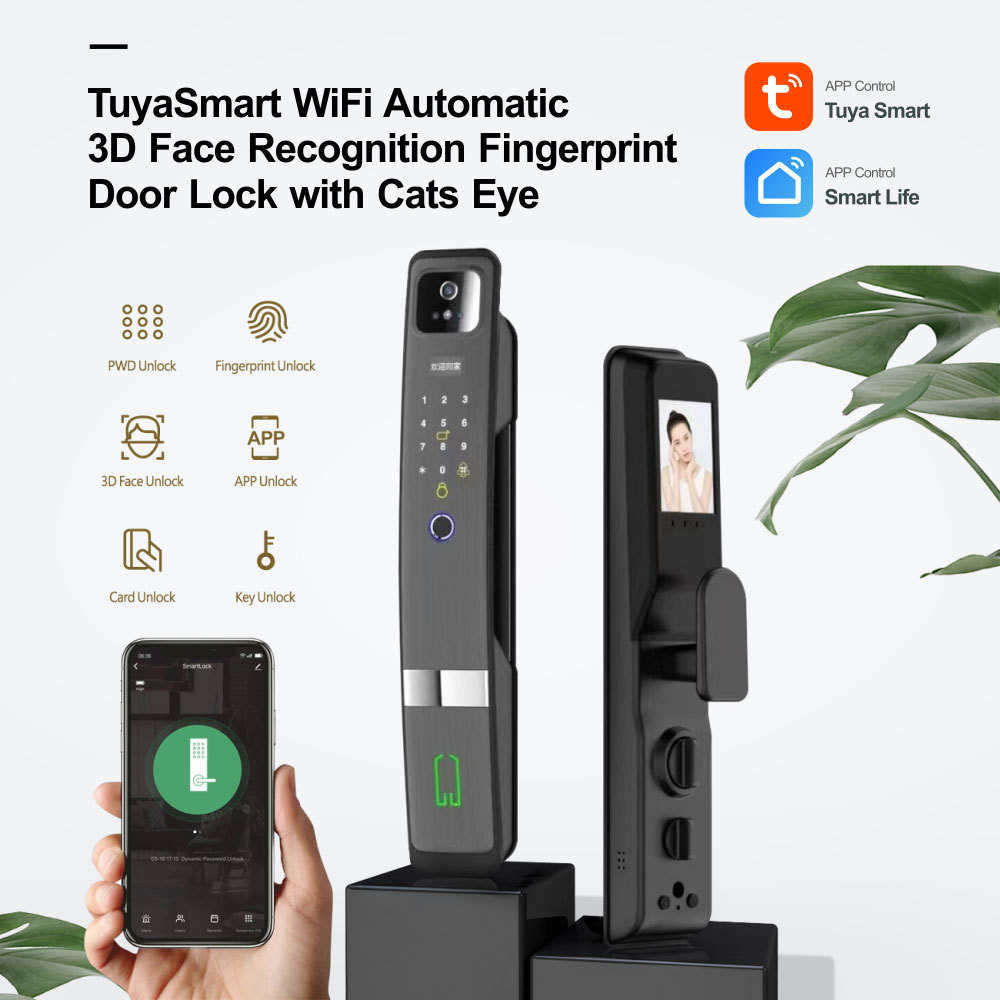 New Trending Key Card Password App Fingerprint Tuya Smart WiFi Automatic 3D Face Recognition Door Lock PST-H20-P