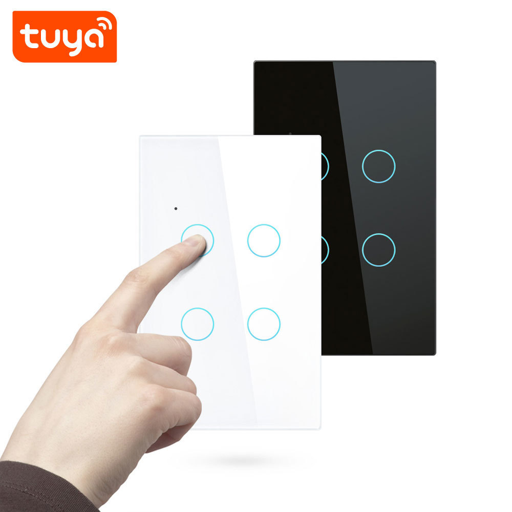 High Quality US WiFi Smart Touch Wall Light Switch US Standard 4CH WIFI Tuya Smart Touch Switch 4 Gang Switch Lamps PST-WT-U4