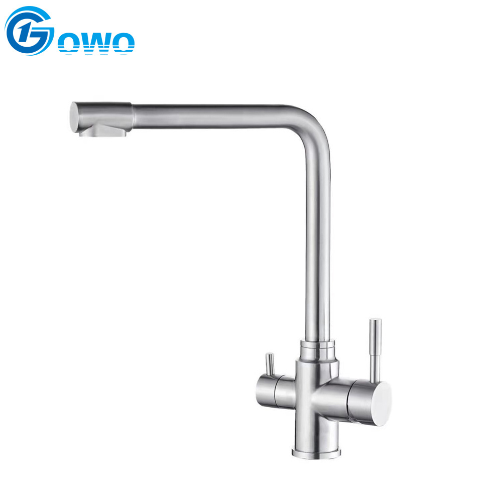 304 stainless steel health Material filter water 3 ways two handle kitchen faucet