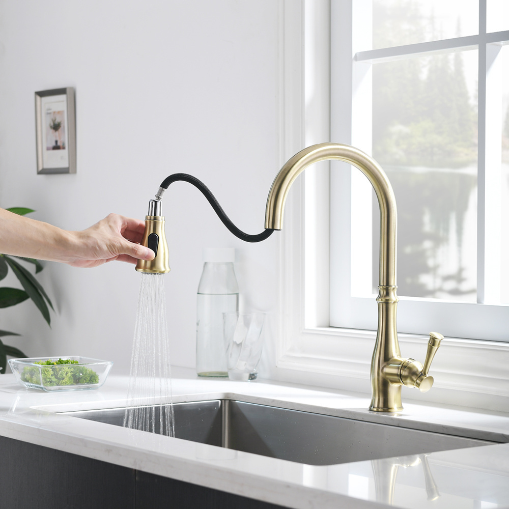 CUPC lead free zinc faucet body retro style brush gold bronze pull-out kitchen faucet