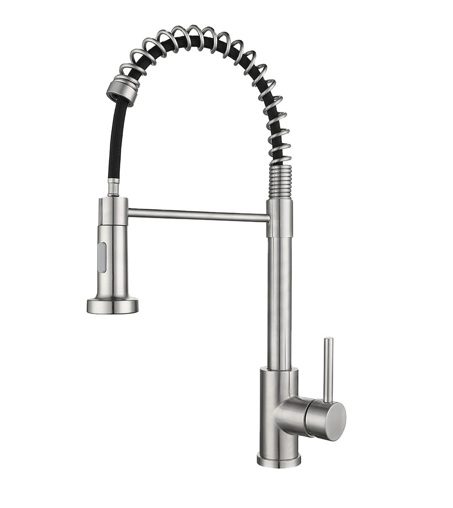 deck-mounted way spring pull out 304 stainless steel nickel 360 degree swivel spout kitchen sink faucet kitchen faucets