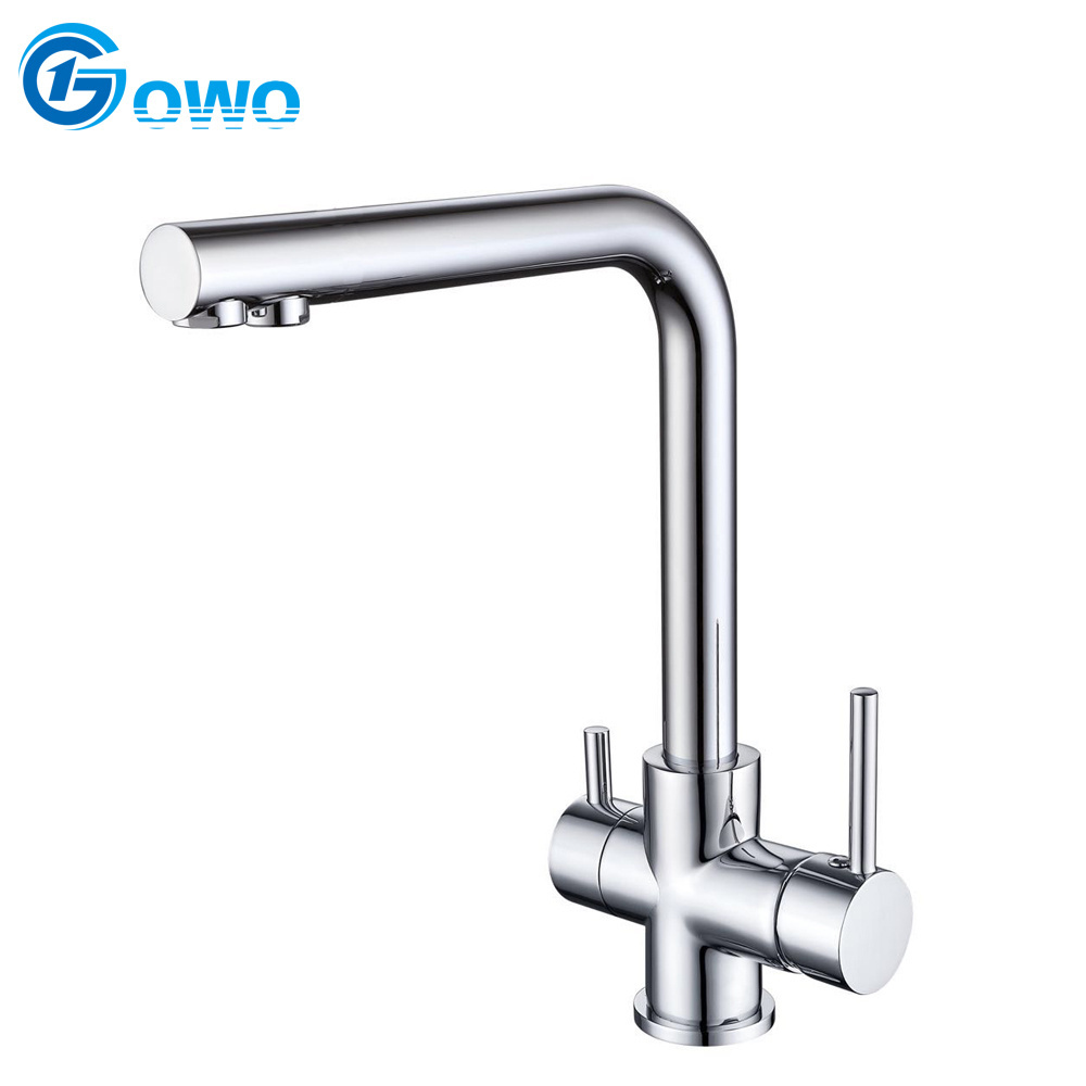 pure water three way brass 3 way two handle spout kitchen drinking filter faucets